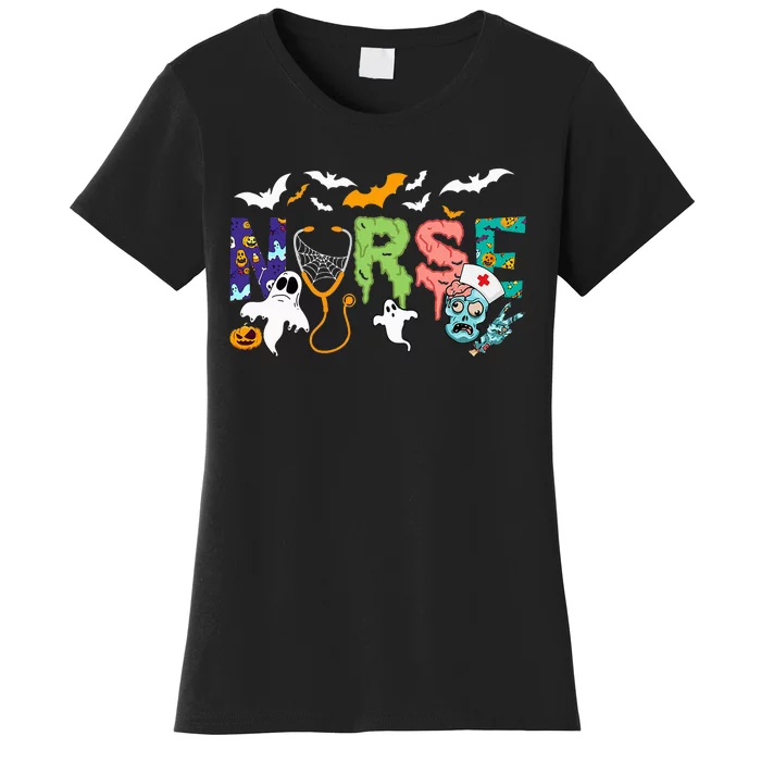 Spooky Halloween Nurse Pattern for a Festive Twist Women's T-Shirt