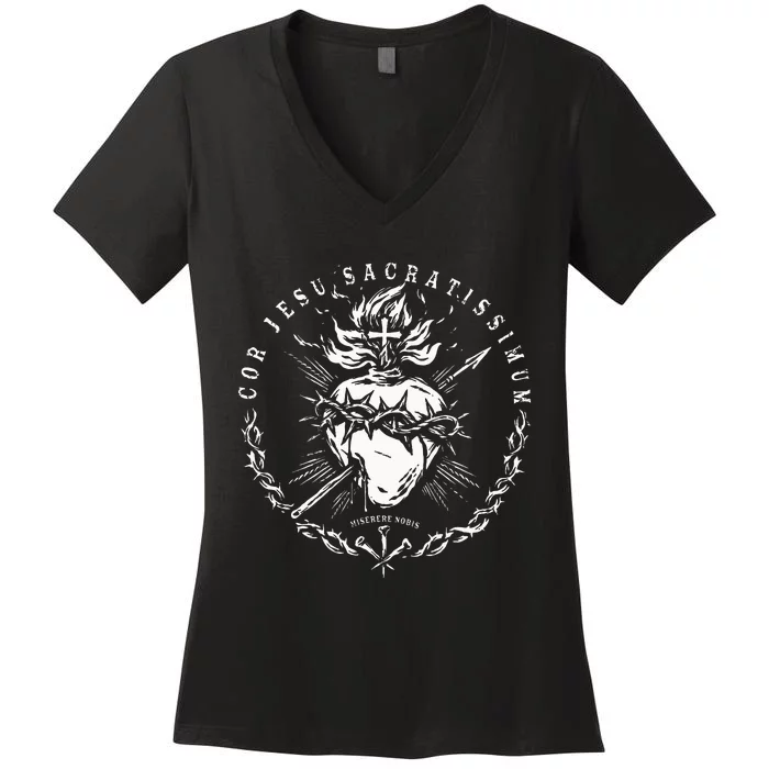 Sacred Heart Of Jesus Catholic Devotion Women's V-Neck T-Shirt