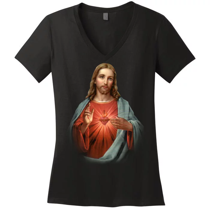 Sacred Heart Of Jesus Women's V-Neck T-Shirt