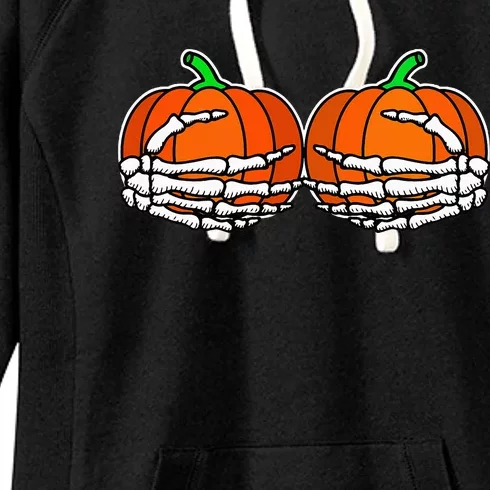 Skeleton Hand On Chest Pumpkin Boobs Halloween Boob Women's Fleece Hoodie