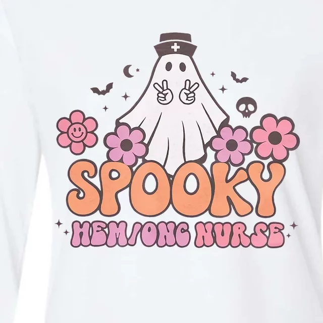 Spooky Hem Onc Nurse Halloween Cute Ghost Oncology Nurse RN Womens Cotton Relaxed Long Sleeve T-Shirt