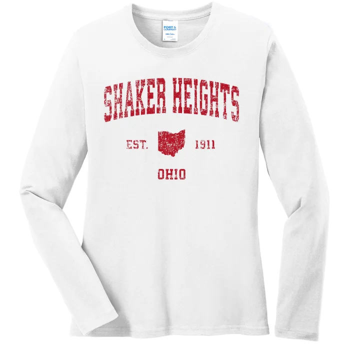 Shaker Heights Ohio Oh Vintage Sports Design Red Print Ladies Long Sleeve Shirt