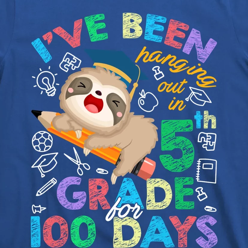 Sloth Hanging Out In 5th Grade Student 100 Days Of School Gift T-Shirt