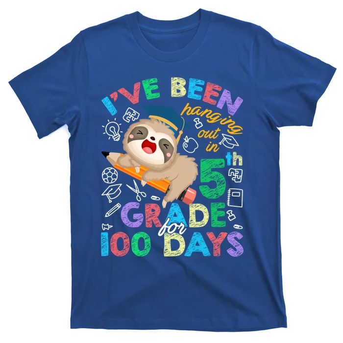 Sloth Hanging Out In 5th Grade Student 100 Days Of School Gift T-Shirt