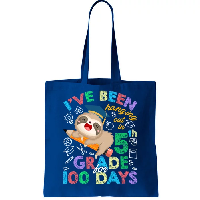 Sloth Hanging Out In 5th Grade Student 100 Days Of School Gift Tote Bag