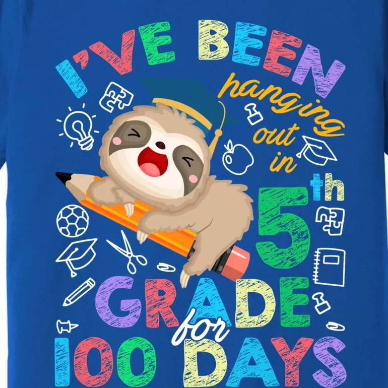 Sloth Hanging Out In 5th Grade Student 100 Days Of School Gift Premium T-Shirt