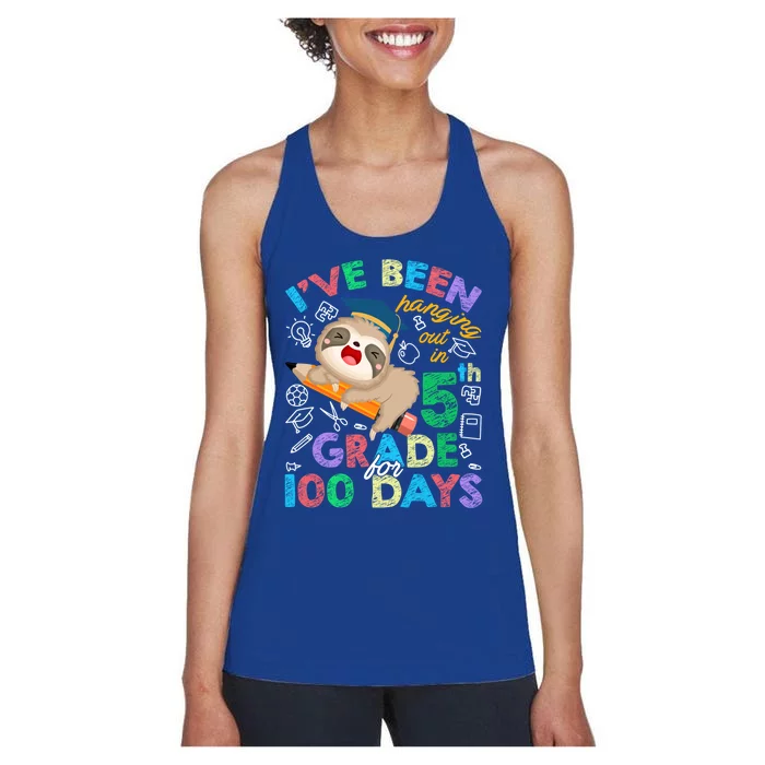 Sloth Hanging Out In 5th Grade Student 100 Days Of School Gift Women's Racerback Tank