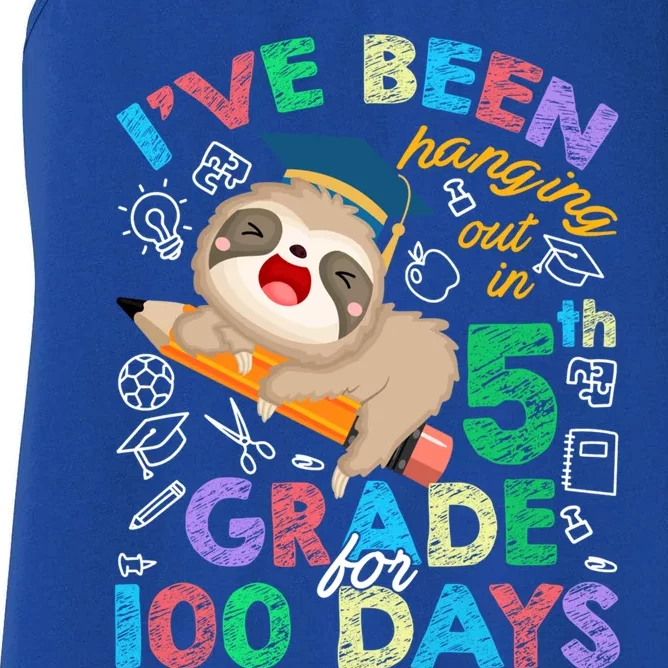 Sloth Hanging Out In 5th Grade Student 100 Days Of School Gift Women's Racerback Tank