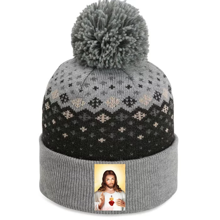 Sacred Heart Of Jesus Christ Christian God Illustration The Baniff Cuffed Pom Beanie