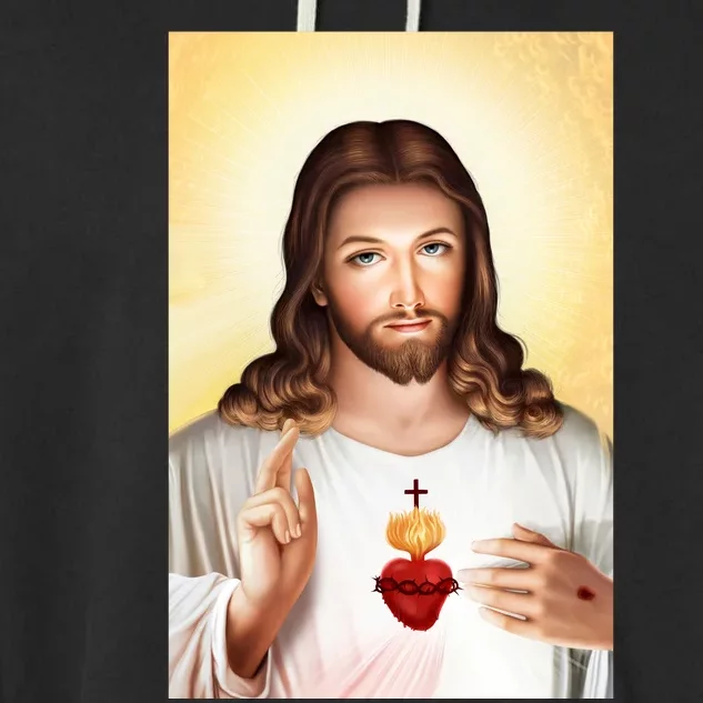 Sacred Heart Of Jesus Christ Christian God Illustration Garment-Dyed Fleece Hoodie