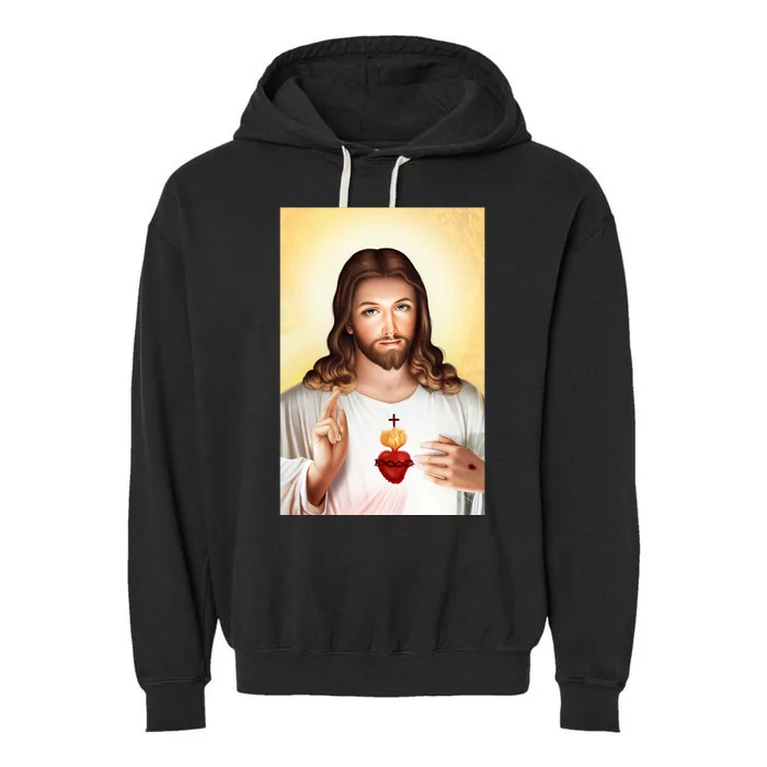 Sacred Heart Of Jesus Christ Christian God Illustration Garment-Dyed Fleece Hoodie