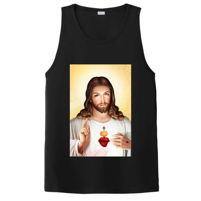 Sacred Heart Of Jesus Christ Christian God Illustration Performance Tank