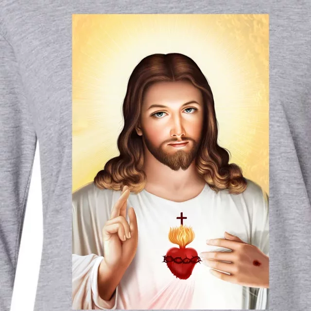 Sacred Heart Of Jesus Christ Christian God Illustration Womens Cotton Relaxed Long Sleeve T-Shirt