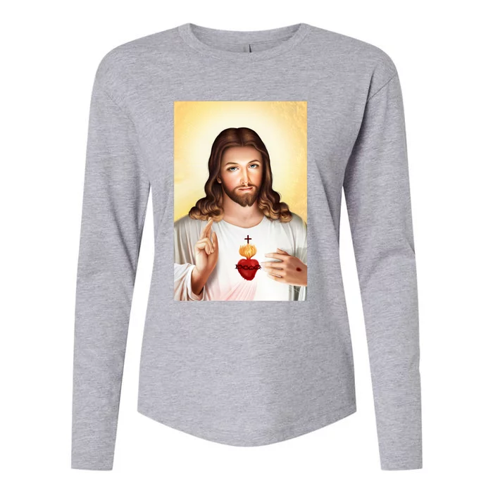 Sacred Heart Of Jesus Christ Christian God Illustration Womens Cotton Relaxed Long Sleeve T-Shirt