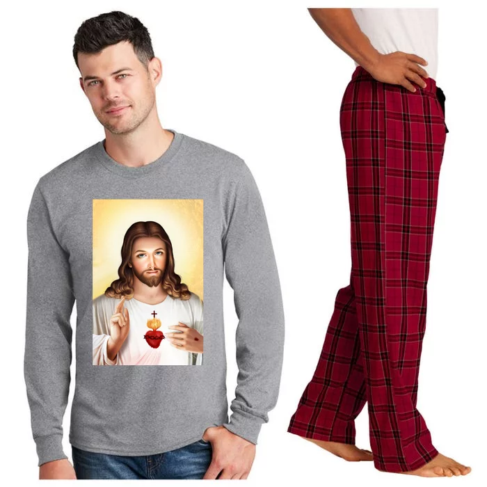 Sacred Heart Of Jesus Christ Christian God Illustration Long Sleeve Pajama Set