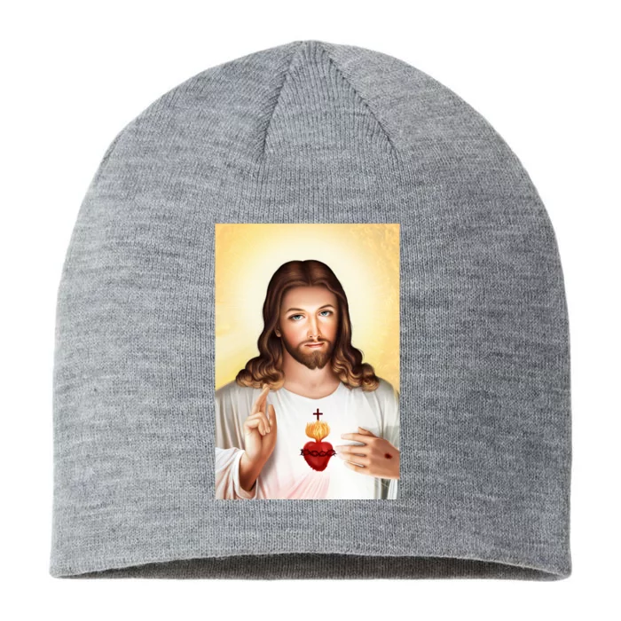 Sacred Heart Of Jesus Christ Christian God Illustration 8 1/2in Sustainable Knit Beanie