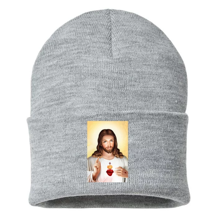 Sacred Heart Of Jesus Christ Christian God Illustration Sustainable Knit Beanie