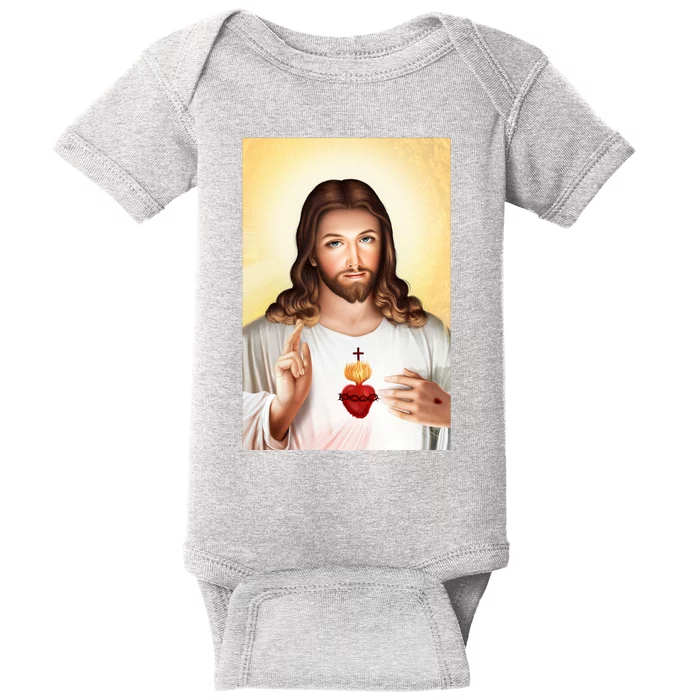 Sacred Heart Of Jesus Christ Christian God Illustration Baby Bodysuit