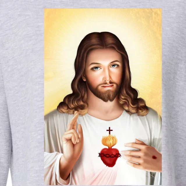 Sacred Heart Of Jesus Christ Christian God Illustration Cropped Pullover Crew