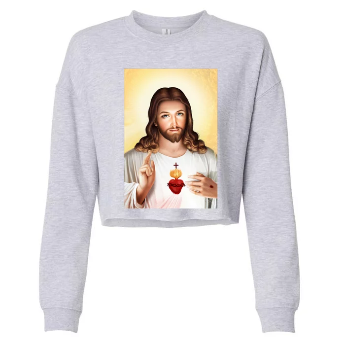 Sacred Heart Of Jesus Christ Christian God Illustration Cropped Pullover Crew