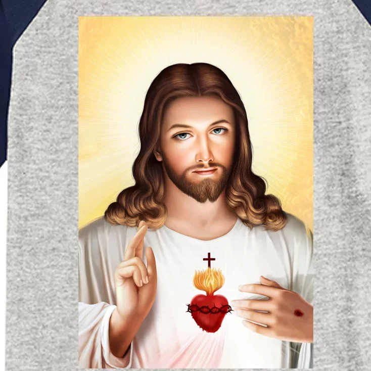 Sacred Heart Of Jesus Christ Christian God Illustration Kids Colorblock Raglan Jersey