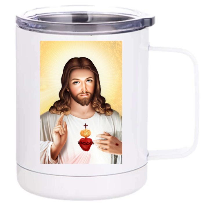 Sacred Heart Of Jesus Christ Christian God Illustration Front & Back 12oz Stainless Steel Tumbler Cup