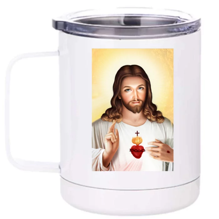 Sacred Heart Of Jesus Christ Christian God Illustration Front & Back 12oz Stainless Steel Tumbler Cup