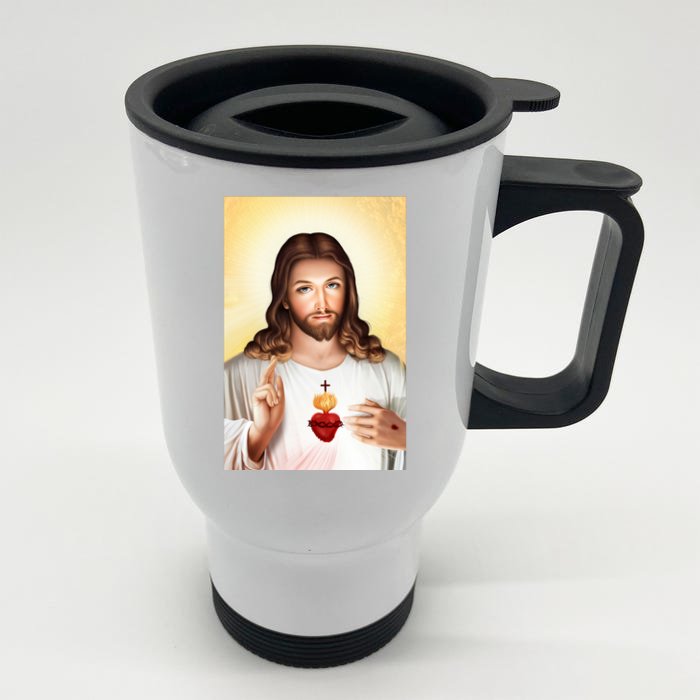 Sacred Heart Of Jesus Christ Christian God Illustration Front & Back Stainless Steel Travel Mug