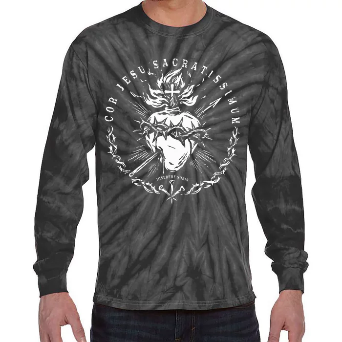 Sacred Heart Of Jesus Catholic Devotion Tie-Dye Long Sleeve Shirt