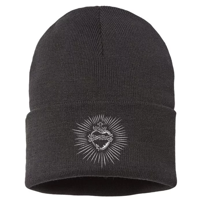 Sacred Heart Of Jesus White Sustainable Knit Beanie