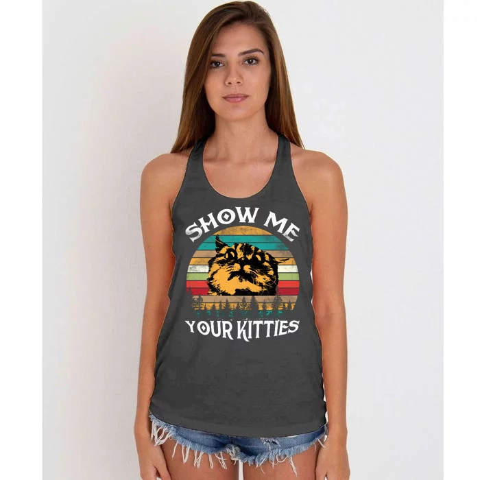 Show Me Your Kitties Retro Cat Lover Women's Knotted Racerback Tank