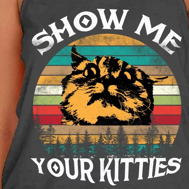 Show Me Your Kitties Retro Cat Lover Women's Knotted Racerback Tank