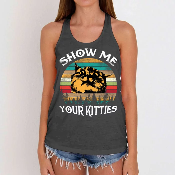 Show Me Your Kitties Retro Cat Lover Women's Knotted Racerback Tank