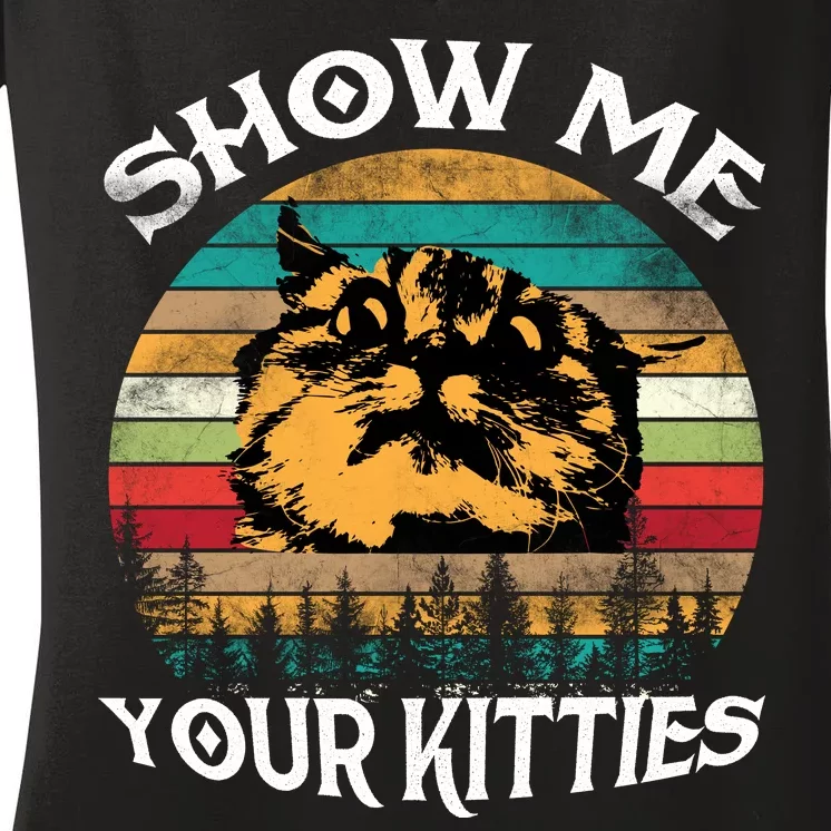 Show Me Your Kitties Retro Cat Lover Women's V-Neck T-Shirt