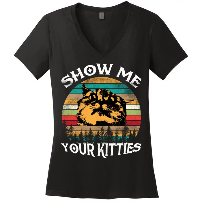 Show Me Your Kitties Retro Cat Lover Women's V-Neck T-Shirt