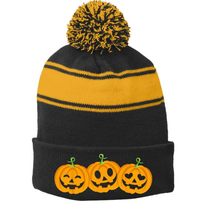 Spooky Halloween Pumpkin Decorations Stripe Pom Pom Beanie