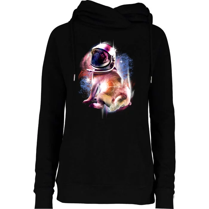 Space Hunger Pug Womens Funnel Neck Pullover Hood