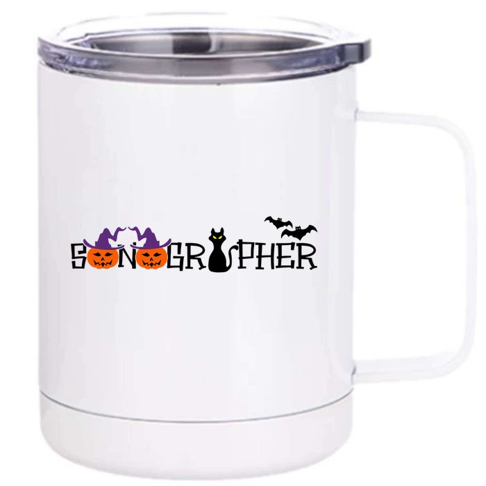 Sonographer Halloween Pumpkin Sonography Spooky Nurse Gift Front & Back 12oz Stainless Steel Tumbler Cup