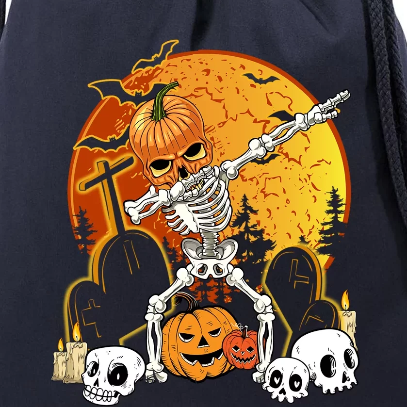 Skeleton Halloween Pumpkin Jack O Lantern Dab Gift Drawstring Bag