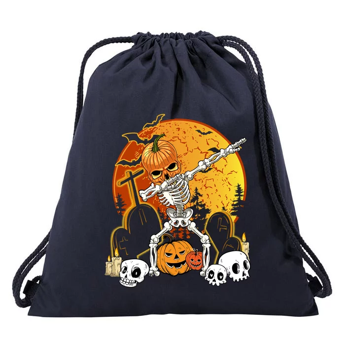 Skeleton Halloween Pumpkin Jack O Lantern Dab Gift Drawstring Bag