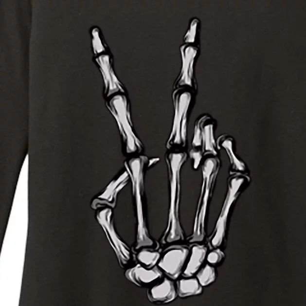 Skeleton Hand Peace Sign Funny Pocket Halloween Peace Lover Gift Womens CVC Long Sleeve Shirt