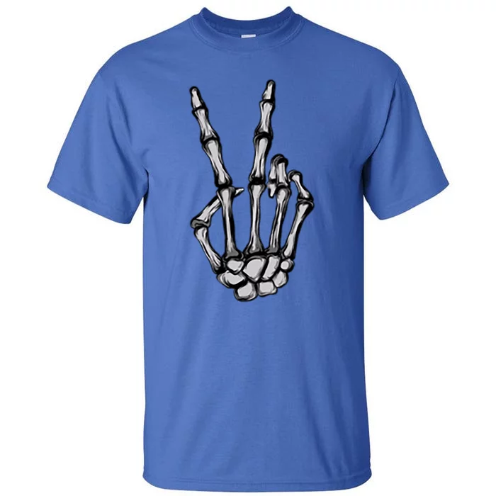 Skeleton Hand Peace Sign Funny Pocket Halloween Peace Lover Gift Tall T-Shirt