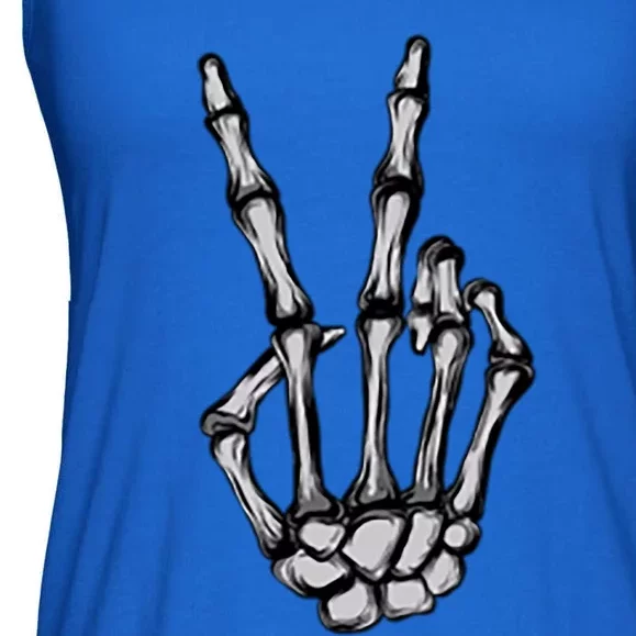 Skeleton Hand Peace Sign Funny Pocket Halloween Peace Lover Gift Ladies Essential Flowy Tank