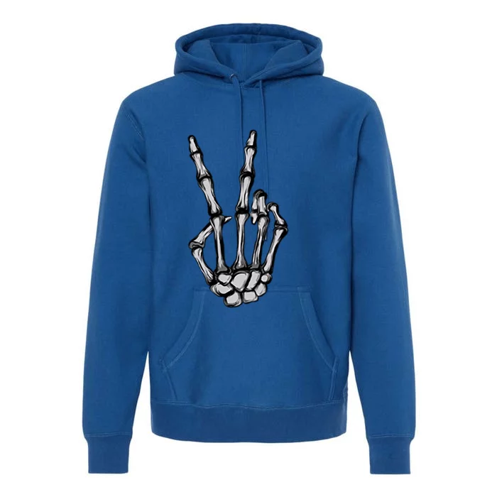 Skeleton Hand Peace Sign Funny Pocket Halloween Peace Lover Gift Premium Hoodie