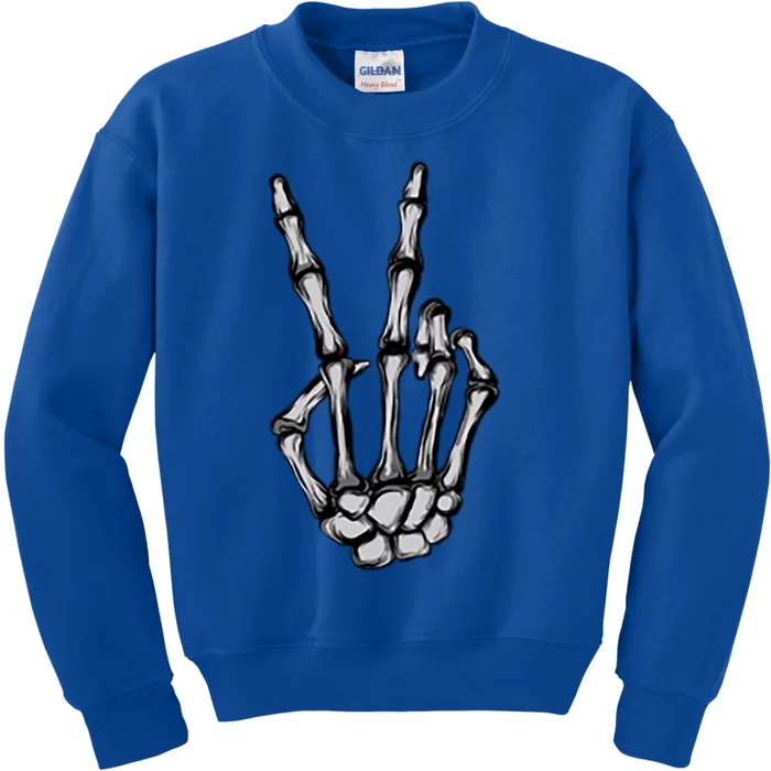 Skeleton Hand Peace Sign Funny Pocket Halloween Peace Lover Gift Kids Sweatshirt