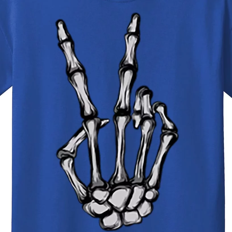 Skeleton Hand Peace Sign Funny Pocket Halloween Peace Lover Gift Kids T-Shirt