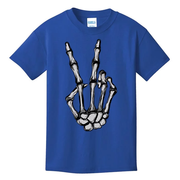 Skeleton Hand Peace Sign Funny Pocket Halloween Peace Lover Gift Kids T-Shirt