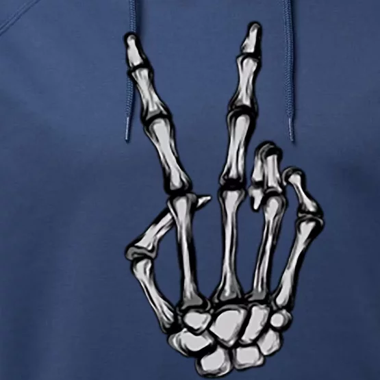 Skeleton Hand Peace Sign Funny Pocket Halloween Peace Lover Gift Performance Fleece Hoodie