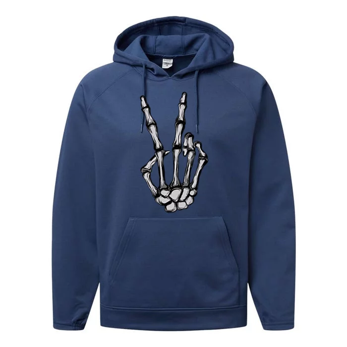 Skeleton Hand Peace Sign Funny Pocket Halloween Peace Lover Gift Performance Fleece Hoodie