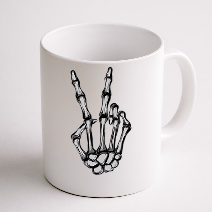 Skeleton Hand Peace Sign Funny Pocket Halloween Peace Lover Gift Front & Back Coffee Mug